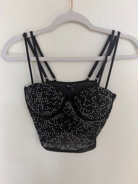 NWT Top Chic Black Rhinestone Bustier Crop Top | M